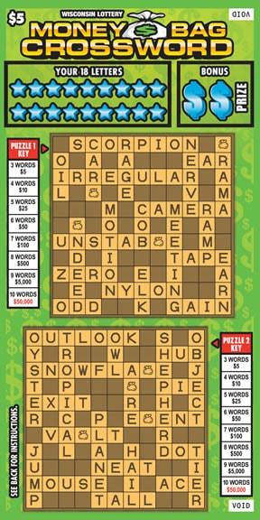 Money Bag Crossword instant scratch ticket from Wisconsin Lottery - unscratched Money Bag Crossword instant scratch ticket from Wisconsin Lottery - unscratched