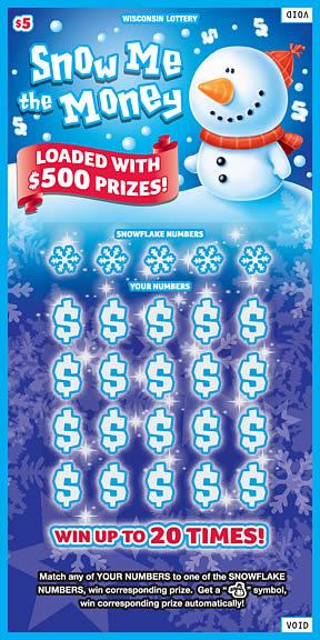 Snow Me the Money instant scratch ticket from Wisconsin Lottery - unscratched Snow Me the Money instant scratch ticket from Wisconsin Lottery - unscratched