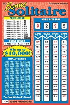 Bonus Solitaire instant scratch ticket from Wisconsin Lottery - unscratched Bonus Solitaire instant scratch ticket from Wisconsin Lottery - unscratched