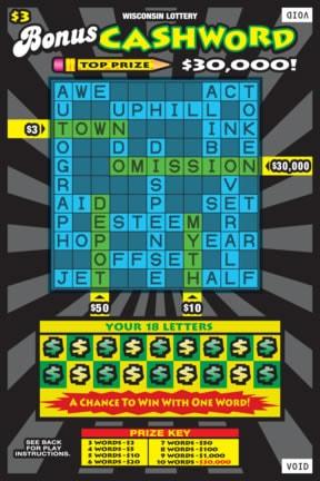 Bonus Cashword instant scratch ticket from Wisconsin Lottery - unscratched