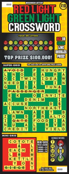 Red Light Green Light Crossword instant scratch ticket from Wisconsin Lottery - unscratched Red Light Green Light Crossword instant scratch ticket from Wisconsin Lottery - unscratched