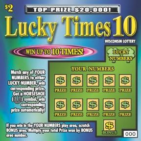 Lucky Times 10 instant scratch ticket from Wisconsin Lottery - unscratched Lucky Times 10 instant scratch ticket from Wisconsin Lottery - unscratched