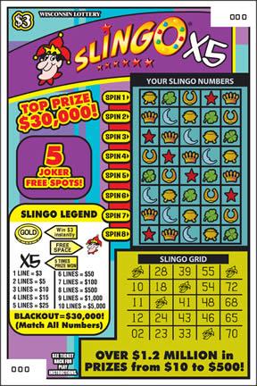 Slingo X5 instant scratch ticket from Wisconsin Lottery - unscratched Slingo X5 instant scratch ticket from Wisconsin Lottery - unscratched