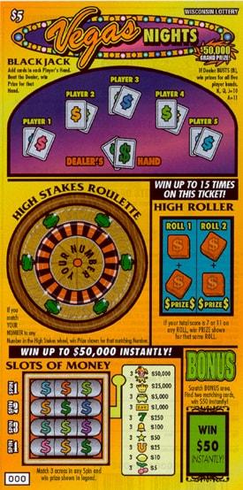 Vegas Nights instant scratch ticket from Wisconsin Lottery - unscratched Vegas Nights instant scratch ticket from Wisconsin Lottery - unscratched