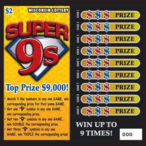 Super 9s instant scratch ticket from Wisconsin Lottery - unscratched Super 9s instant scratch ticket from Wisconsin Lottery - unscratched