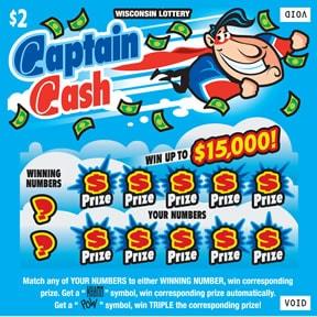 Captain Cash instant scratch ticket from Wisconsin Lottery - unscratched Captain Cash instant scratch ticket from Wisconsin Lottery - unscratched