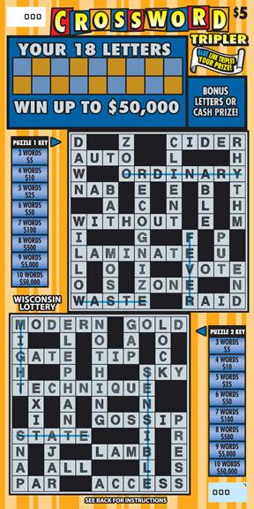 Crossword Tripler instant scratch ticket from Wisconsin Lottery - unscratched Crossword Tripler instant scratch ticket from Wisconsin Lottery - unscratched