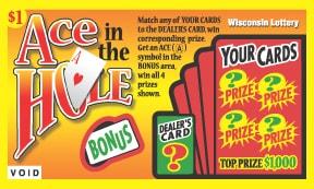 Ace in the Hole instant scratch ticket from Wisconsin Lottery - unscratched Ace in the Hole instant scratch ticket from Wisconsin Lottery - unscratched
