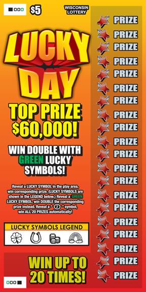 Lucky Day instant scratch ticket from Wisconsin Lottery - unscratched