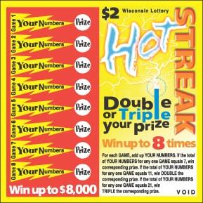 Hot Streak instant scratch ticket from Wisconsin Lottery - unscratched