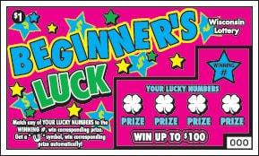 Beginner's Luck instant scratch ticket from Wisconsin Lottery - unscratched Beginner's Luck instant scratch ticket from Wisconsin Lottery - unscratched