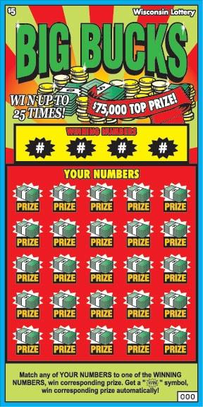 Big Bucks instant scratch ticket from Wisconsin Lottery - unscratched Big Bucks instant scratch ticket from Wisconsin Lottery - unscratched
