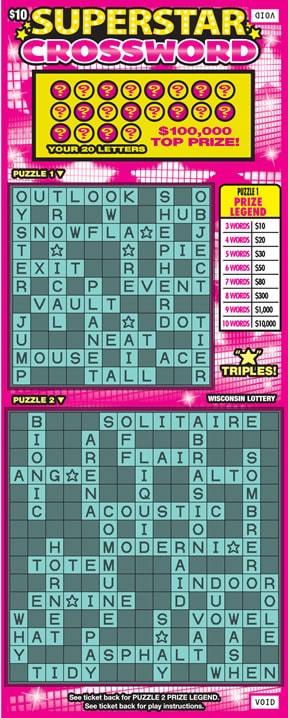 Superstar Crossword instant scratch ticket from Wisconsin Lottery - unscratched Superstar Crossword instant scratch ticket from Wisconsin Lottery - unscratched