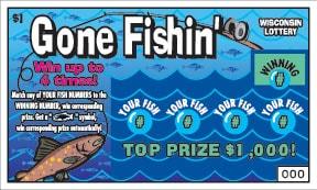 Gone Fishin' instant scratch ticket from Wisconsin Lottery - unscratched Gone Fishin' instant scratch ticket from Wisconsin Lottery - unscratched