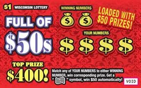 Full of $50s instant scratch ticket from Wisconsin Lottery - unscratched