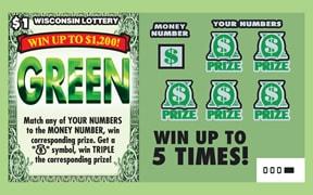 Green instant scratch ticket from Wisconsin Lottery - unscratched