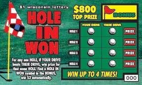 Hole in Won instant scratch ticket from Wisconsin Lottery - unscratched Hole in Won instant scratch ticket from Wisconsin Lottery - unscratched