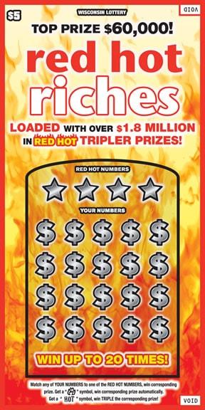 Red Hot Riches instant scratch ticket from Wisconsin Lottery - unscratched Red Hot Riches instant scratch ticket from Wisconsin Lottery - unscratched