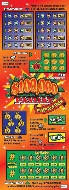$100,000 Payday instant scratch ticket from Wisconsin Lottery - unscratched $100,000 Payday instant scratch ticket from Wisconsin Lottery - unscratched