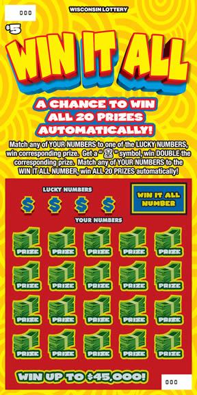 Win it All instant scratch ticket from Wisconsin Lottery - unscratched Win it All instant scratch ticket from Wisconsin Lottery - unscratched