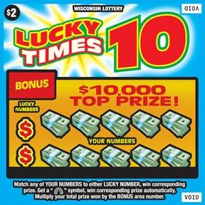 Lucky Times 10 instant scratch ticket from Wisconsin Lottery - unscratched Lucky Times 10 instant scratch ticket from Wisconsin Lottery - unscratched
