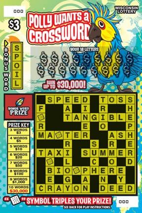Polly Wants a Crossword instant scratch ticket from Wisconsin Lottery - unscratched Polly Wants a Crossword instant scratch ticket from Wisconsin Lottery - unscratched