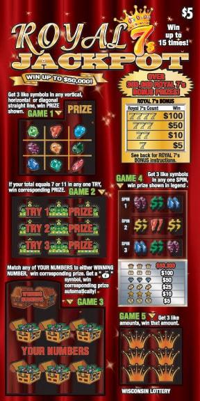 Royal 7s Jackpot instant scratch ticket from Wisconsin Lottery - unscratched Royal 7s Jackpot instant scratch ticket from Wisconsin Lottery - unscratched