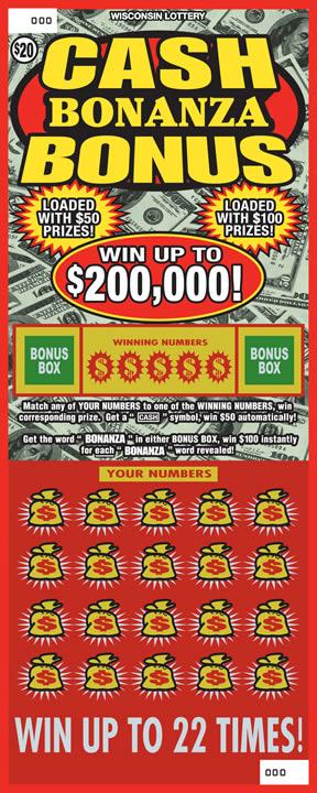 Cash Bonanza Bonus instant scratch ticket from Wisconsin Lottery - unscratched