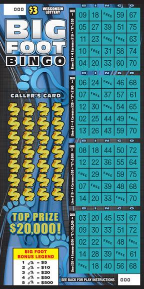 Big Foot Bingo instant scratch ticket from Wisconsin Lottery - unscratched Big Foot Bingo instant scratch ticket from Wisconsin Lottery - unscratched