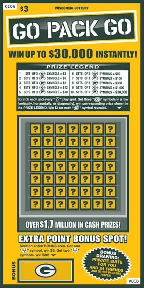 Go Pack Go instant scratch ticket from Wisconsin Lottery - unscratched Go Pack Go instant scratch ticket from Wisconsin Lottery - unscratched