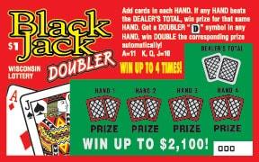 Blackjack Doubler instant scratch ticket from Wisconsin Lottery - unscratched