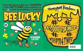 Bee Lucky instant scratch ticket from Wisconsin Lottery - unscratched Bee Lucky instant scratch ticket from Wisconsin Lottery - unscratched