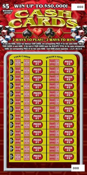 Cash Cards instant scratch ticket from Wisconsin Lottery - unscratched Cash Cards instant scratch ticket from Wisconsin Lottery - unscratched