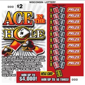 Ace in the Hole instant scratch ticket from Wisconsin Lottery - unscratched