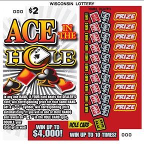 Ace in the Hole instant scratch ticket from Wisconsin Lottery - unscratched Ace in the Hole instant scratch ticket from Wisconsin Lottery - unscratched