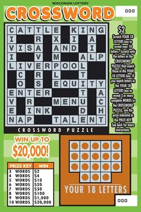 Crossword instant scratch ticket from Wisconsin Lottery - unscratched Crossword instant scratch ticket from Wisconsin Lottery - unscratched