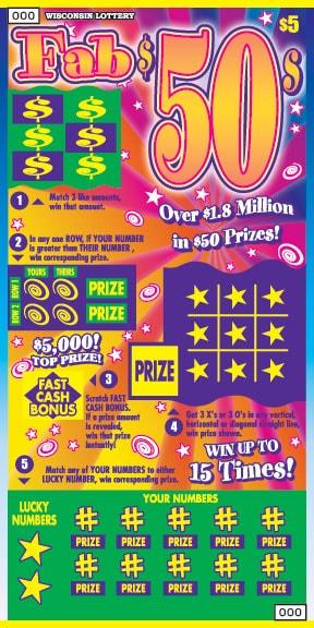 Fab $50s instant scratch ticket from Wisconsin Lottery - unscratched Fab $50s instant scratch ticket from Wisconsin Lottery - unscratched