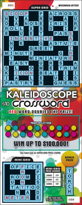Kaleidoscope Crossword instant scratch ticket from Wisconsin Lottery - unscratched Kaleidoscope Crossword instant scratch ticket from Wisconsin Lottery - unscratched