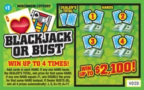 Blackjack or Bust instant scratch ticket from Wisconsin Lottery - unscratched Blackjack or Bust instant scratch ticket from Wisconsin Lottery - unscratched