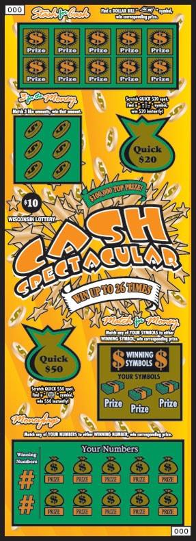 Cash Spectacular instant scratch ticket from Wisconsin Lottery - unscratched Cash Spectacular instant scratch ticket from Wisconsin Lottery - unscratched