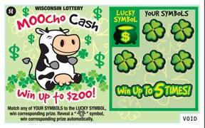 Cow Series Moocho Cash instant scratch ticket from Wisconsin Lottery - unscratched