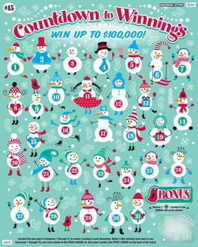 Countdown to Winnings instant scratch ticket from Wisconsin Lottery - unscratched Countdown to Winnings instant scratch ticket from Wisconsin Lottery - unscratched