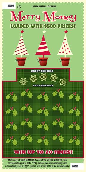 Merry Money instant scratch ticket from Wisconsin Lottery - unscratched Merry Money instant scratch ticket from Wisconsin Lottery - unscratched
