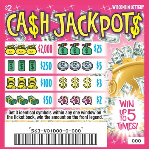 Cash Jackpots instant scratch ticket from Wisconsin Lottery - unscratched Cash Jackpots instant scratch ticket from Wisconsin Lottery - unscratched