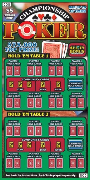 Championship Poker instant scratch ticket from Wisconsin Lottery - unscratched Championship Poker instant scratch ticket from Wisconsin Lottery - unscratched