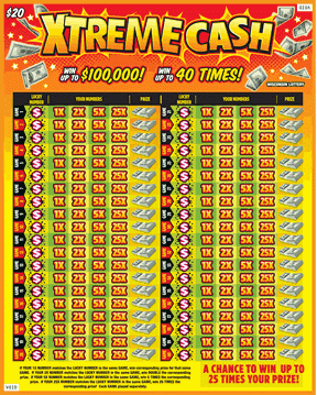 Xtreme Cash instant scratch ticket from Wisconsin Lottery - unscratched