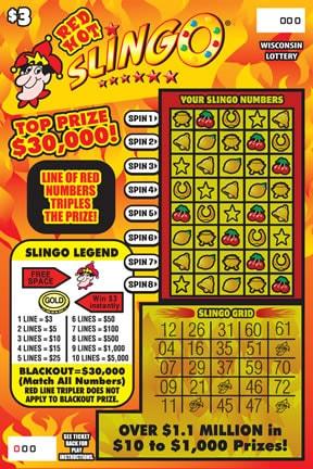 Red Hot Slingo instant scratch ticket from Wisconsin Lottery - unscratched Red Hot Slingo instant scratch ticket from Wisconsin Lottery - unscratched
