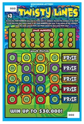 Twisty Lines instant scratch ticket from Wisconsin Lottery - unscratched Twisty Lines instant scratch ticket from Wisconsin Lottery - unscratched
