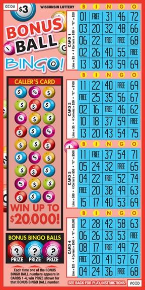 Bonus Ball Bingo instant scratch ticket from Wisconsin Lottery - unscratched