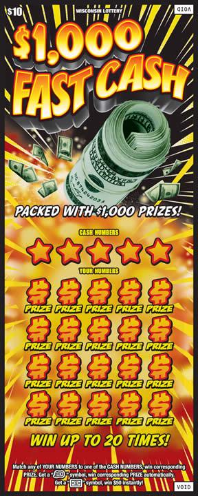 $1,000 Fast Cash instant scratch ticket from Wisconsin Lottery - unscratched